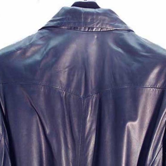 COAT, LAMB LEATHER, BOD AND CHRISTENSEN, TAGS ON, MISSES 12, NAVY, MID CALF - Picture 5 of 7